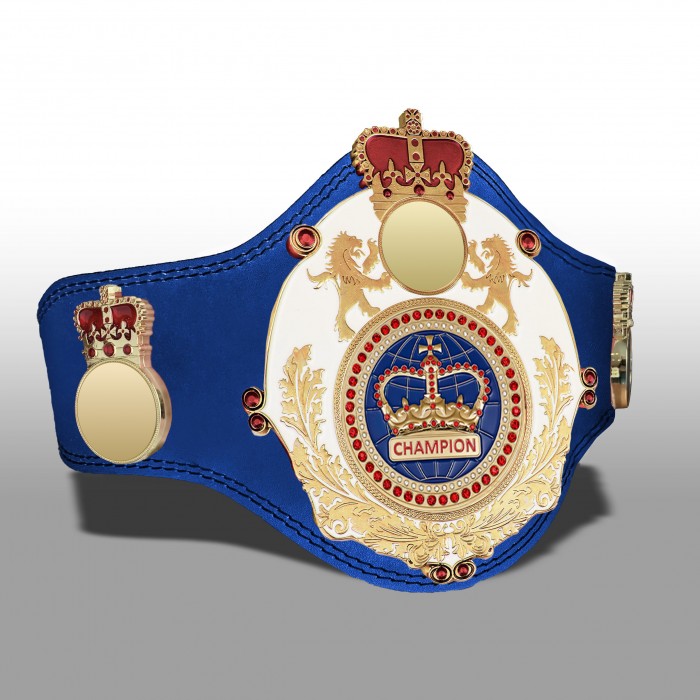 QUEENSBURY PLT LEATHER BLUE CHAMPION CROWN CHAMPIONSHIP BELT - PLTQUEEN/W/G/BLUEGEM - AVAILABLE IN 4 COLOURS